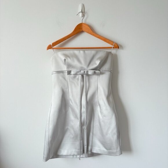 Zara Satin Strapless Bow Dress NWT Silver Blogger Fav Size Large - Picture 8 of 12
